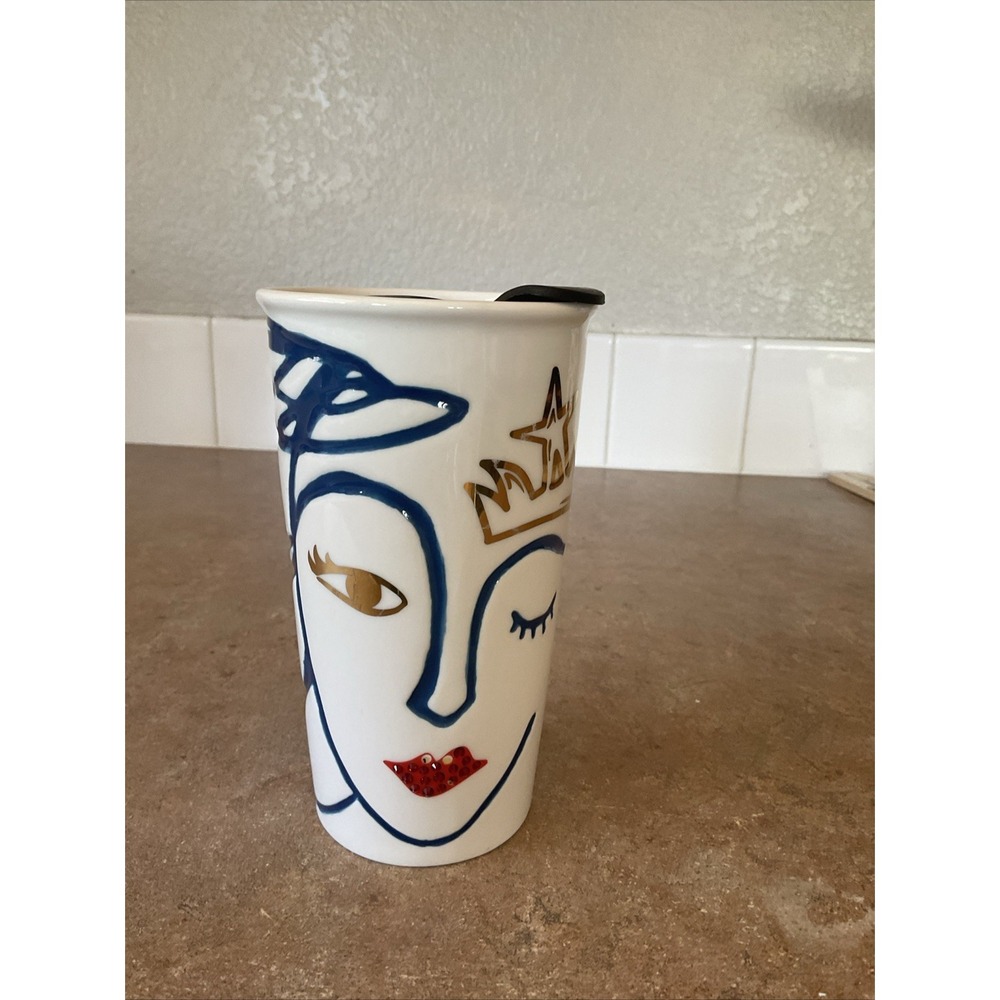 Starbucks Swarovski Crystal Red Lips siren Ceramic Coffee Tumbler 10oz‎